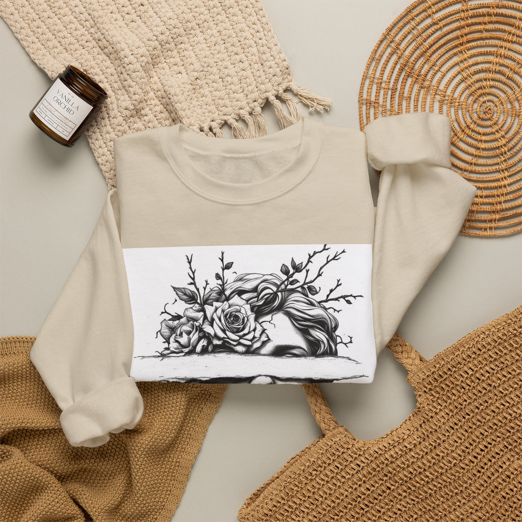 Bohemian Moon Goddess Sweatshirt — Floral Butterfly Back-View Graphic
