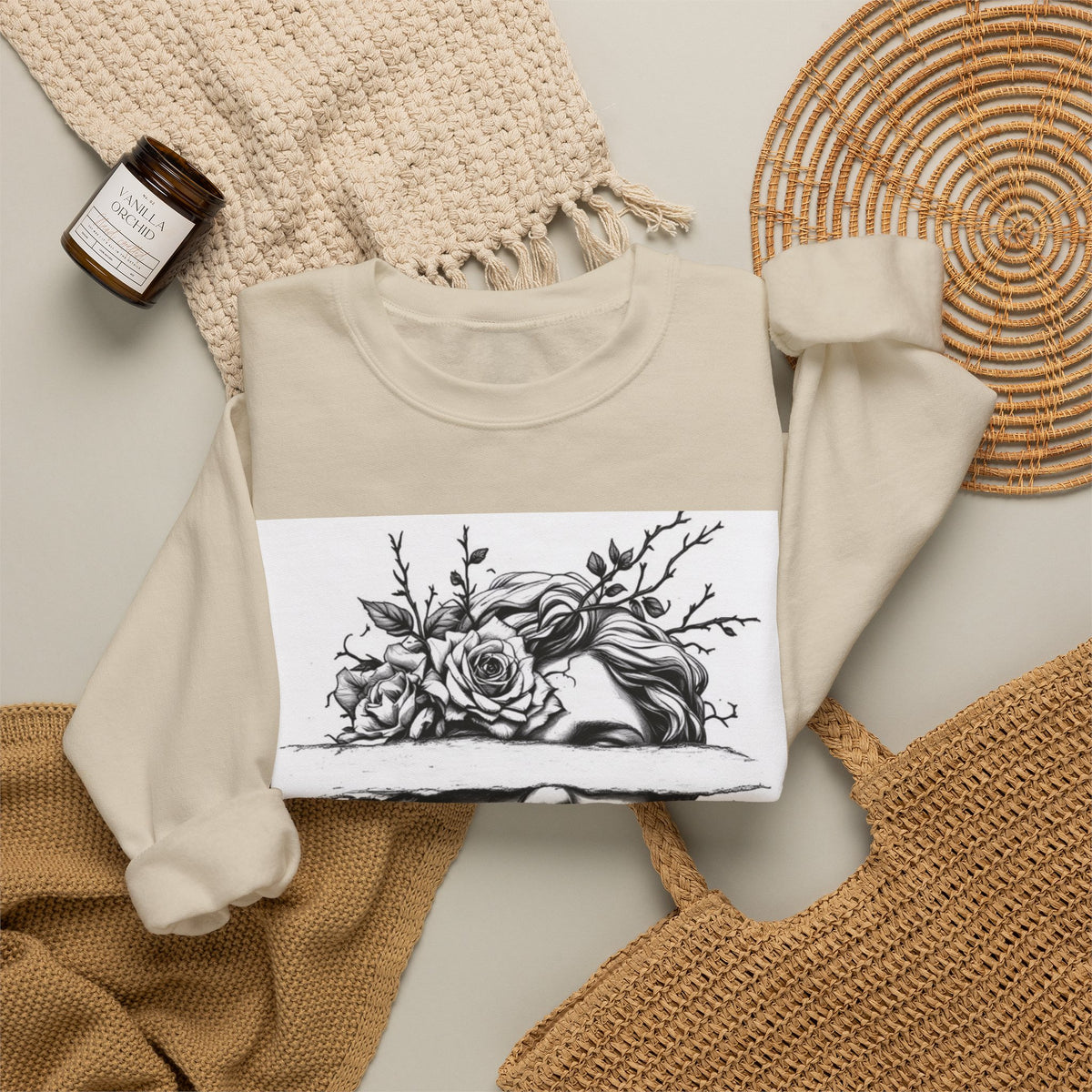 Bohemian Moon Goddess Sweatshirt — Floral Butterfly Back-View Graphic