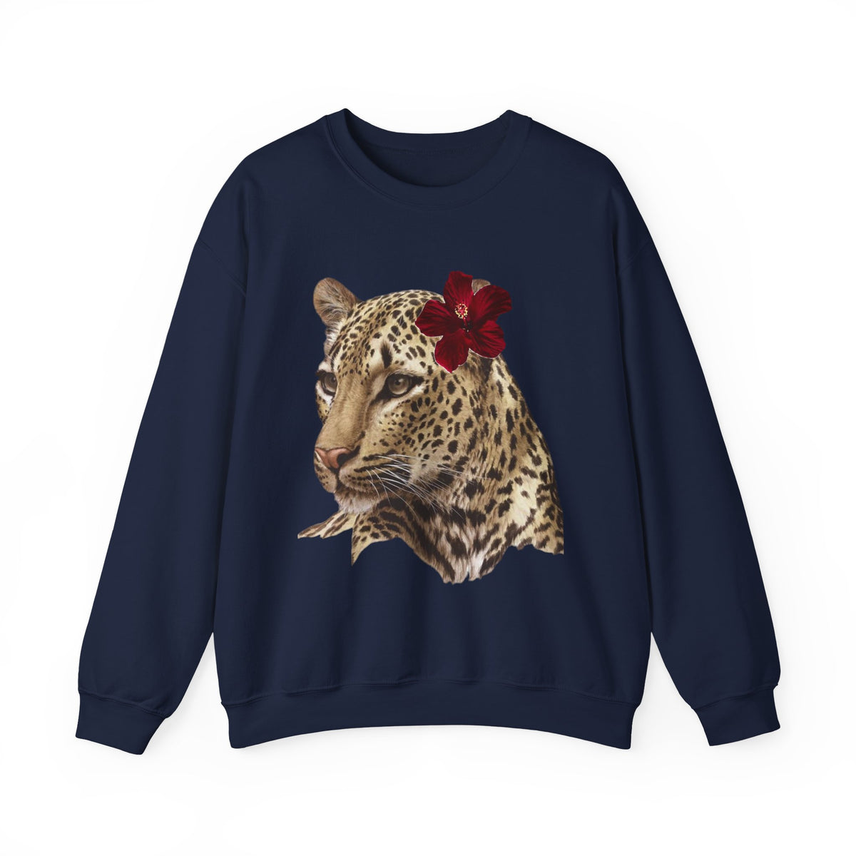 Leopard with Red Hibiscus Crewneck Sweatshirt