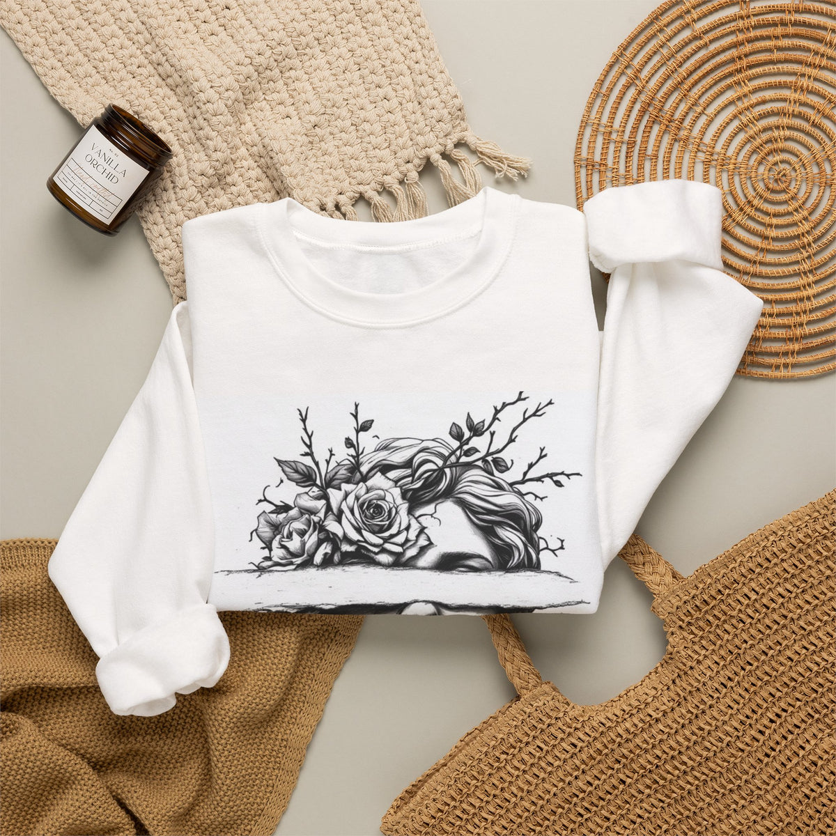 Bohemian Moon Goddess Sweatshirt — Floral Butterfly Back-View Graphic