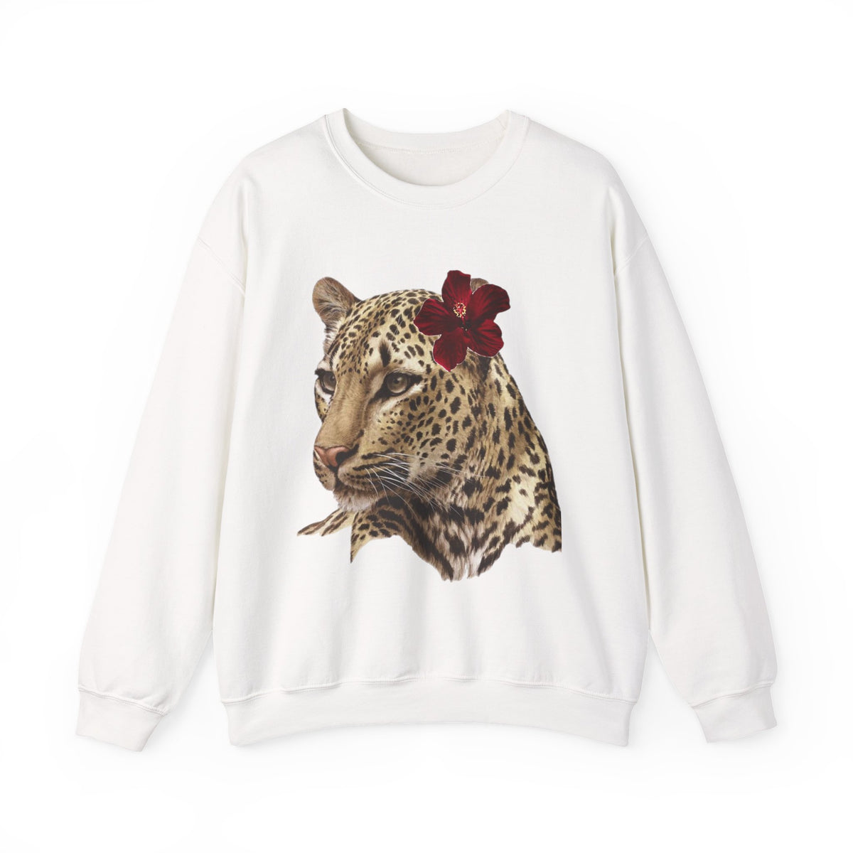 Leopard with Red Hibiscus Crewneck Sweatshirt