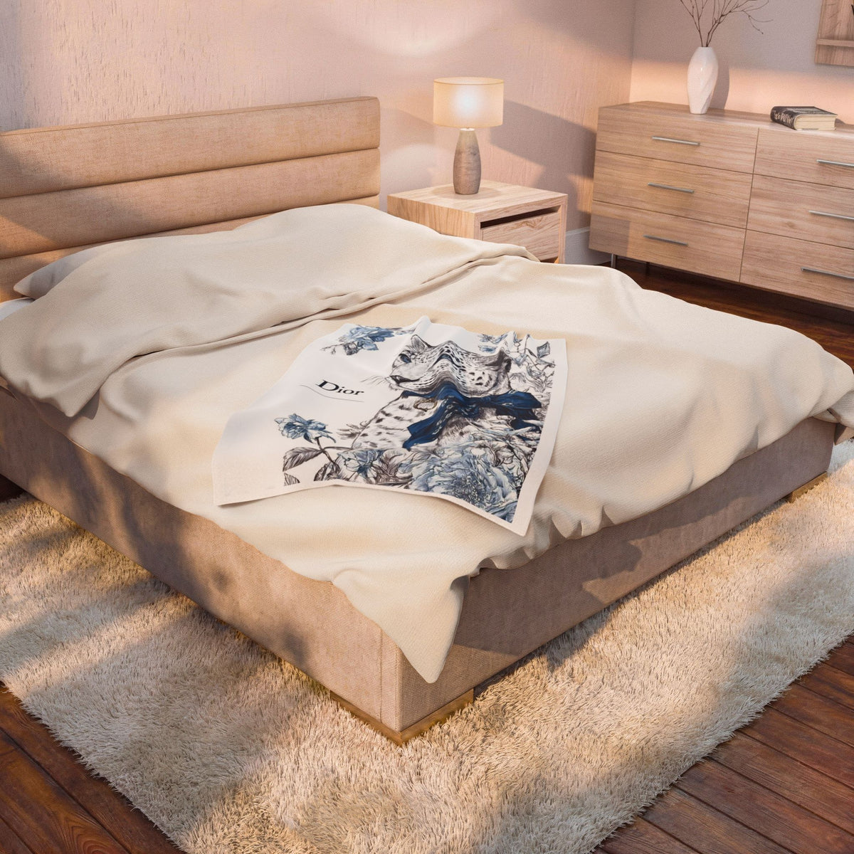 Dior Blue Floral Leopard Velveteen Plush Blanket