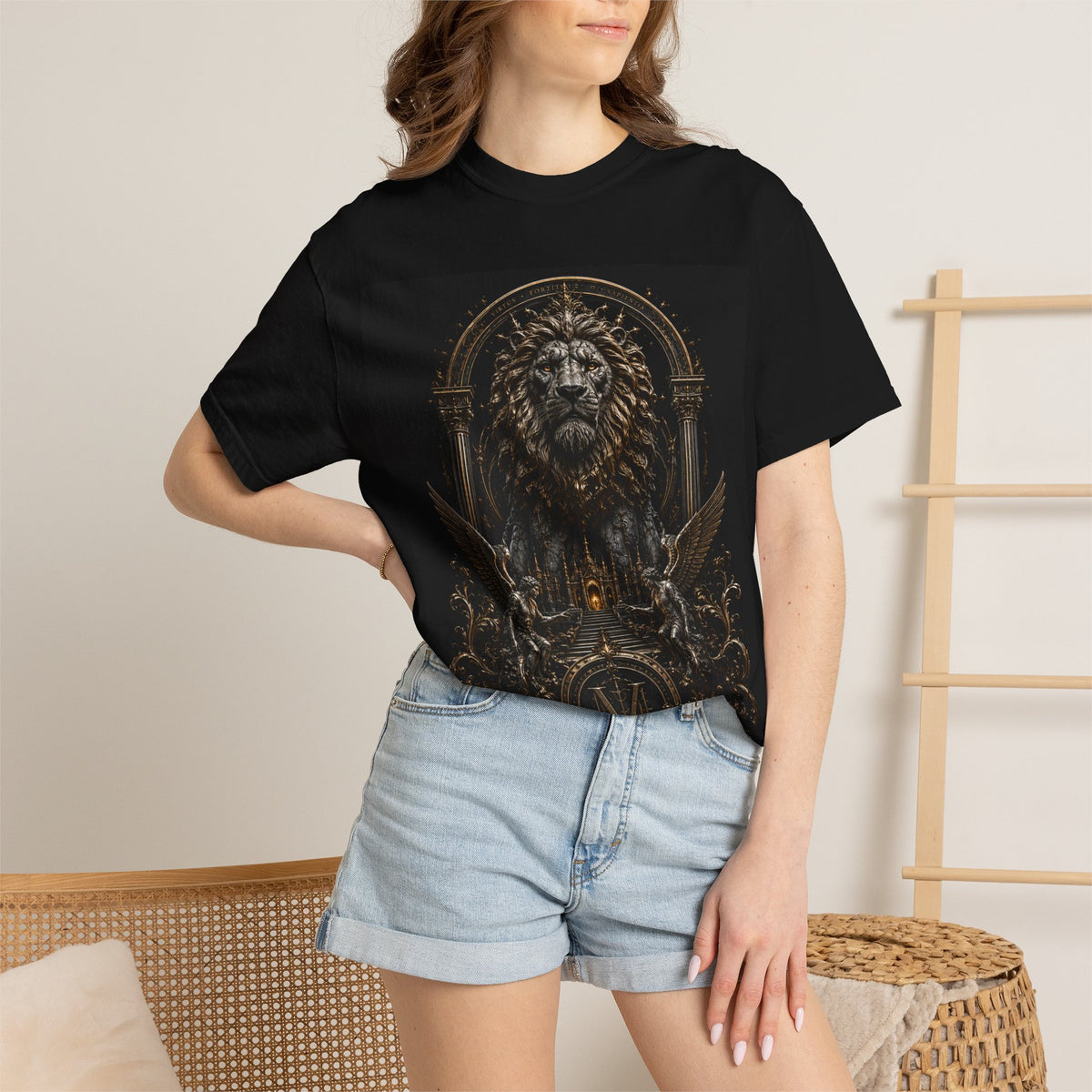Lion Crest T-Shirt — Regal Gothic Lion Graphic Tee