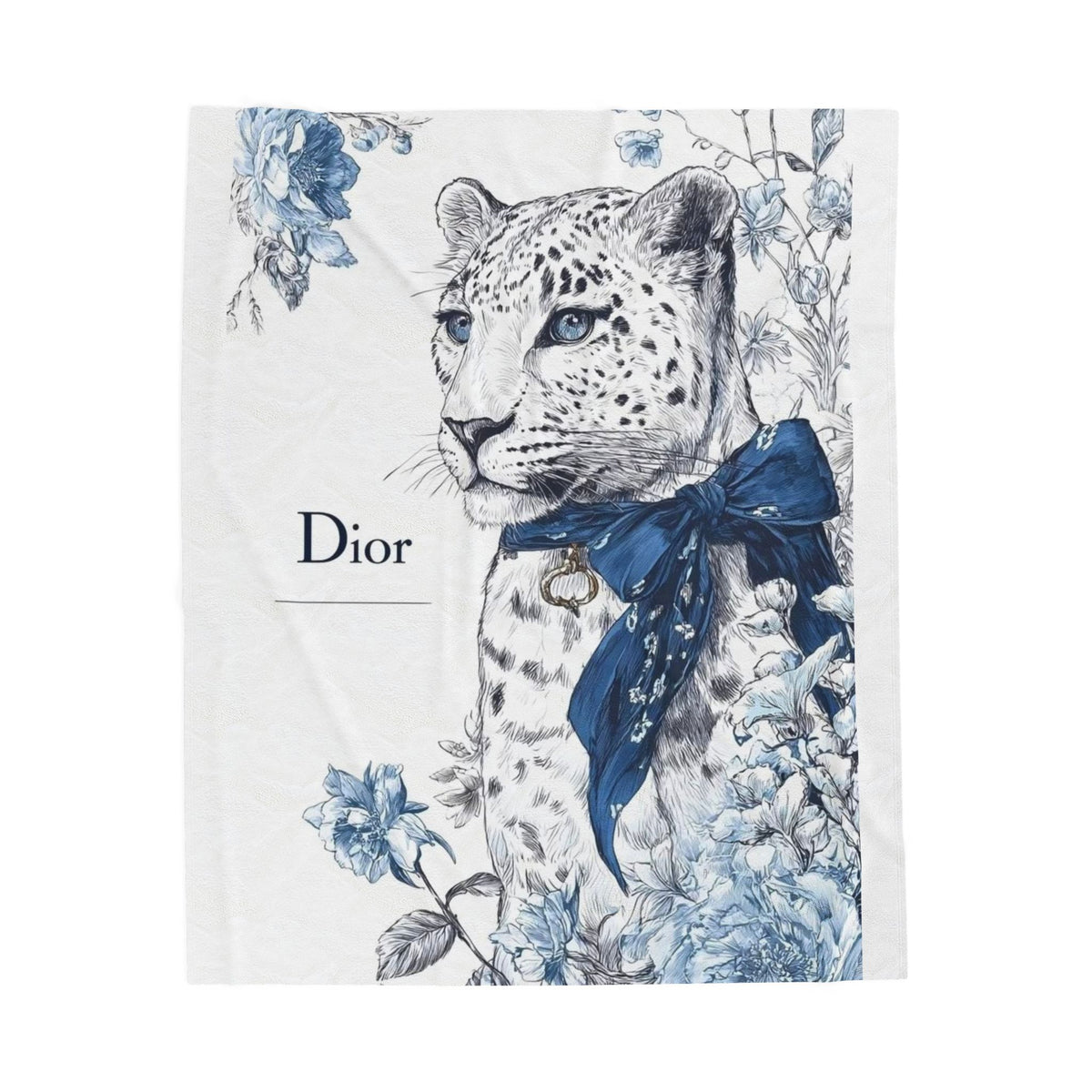 Dior Blue Floral Leopard Velveteen Plush Blanket