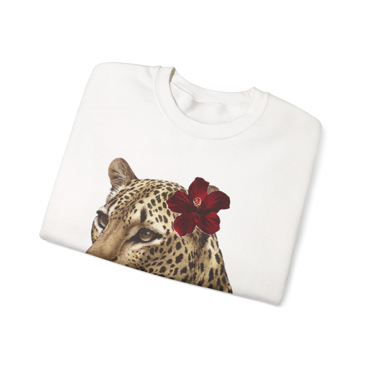 Leopard with Red Hibiscus Crewneck Sweatshirt