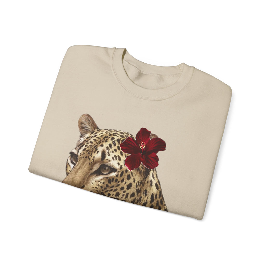 Leopard with Red Hibiscus Crewneck Sweatshirt