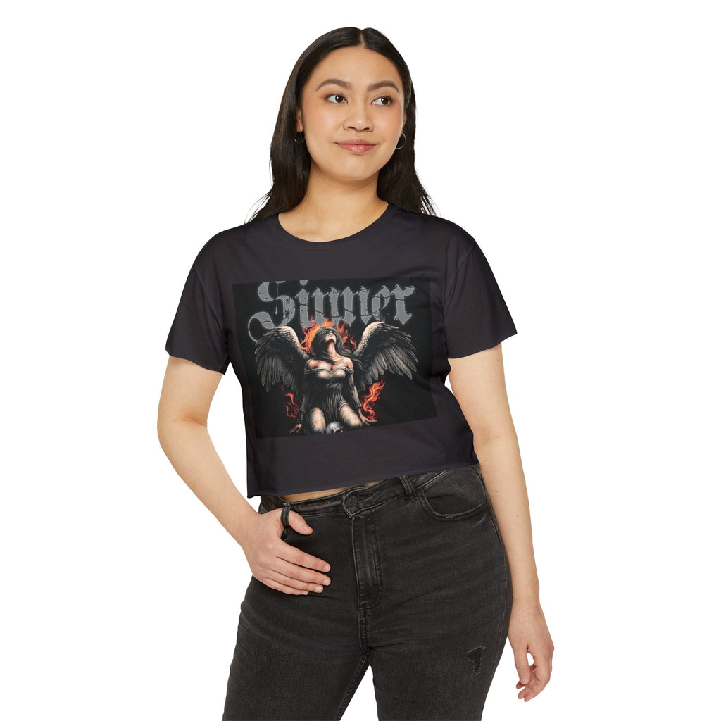 Sinner Angel Crop Top — Gothic Winged Angel Festival Tee