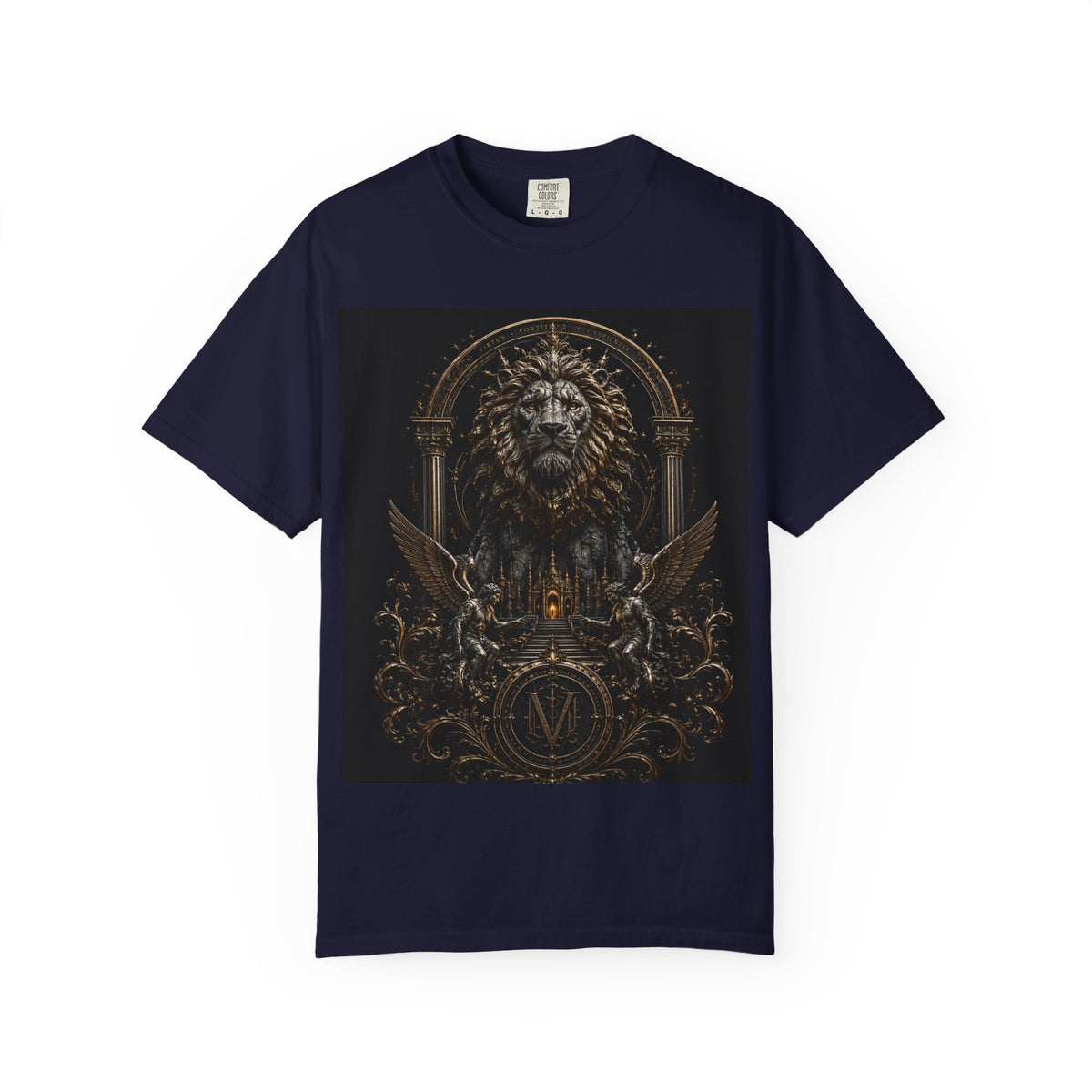 Lion Crest T-Shirt — Regal Gothic Lion Graphic Tee