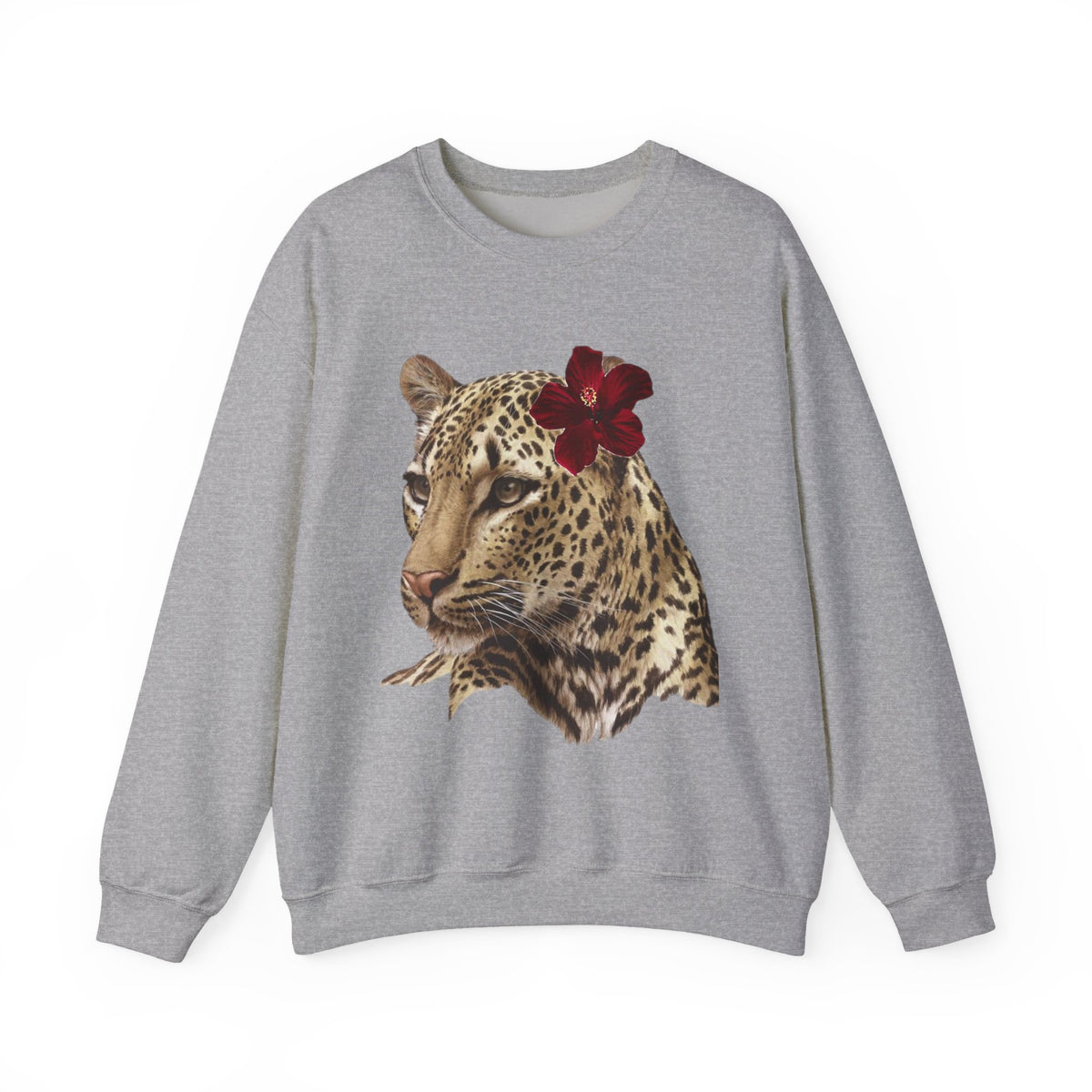 Leopard with Red Hibiscus Crewneck Sweatshirt