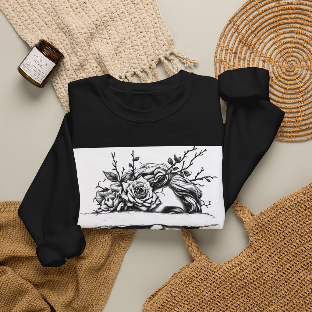 Bohemian Moon Goddess Sweatshirt — Floral Butterfly Back-View Graphic