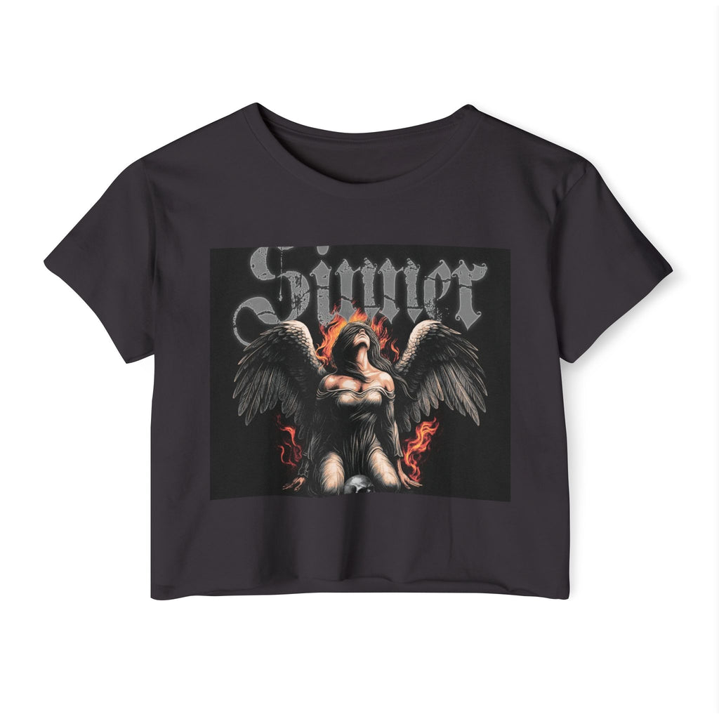 Sinner Angel Crop Top — Gothic Winged Angel Festival Tee