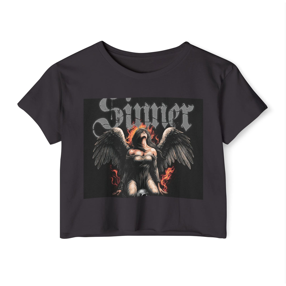 Sinner Angel Crop Top — Gothic Winged Angel Festival Tee