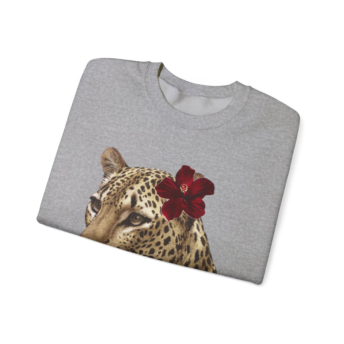 Leopard with Red Hibiscus Crewneck Sweatshirt