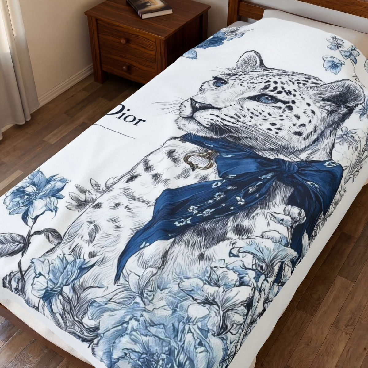 Dior Blue Floral Leopard Velveteen Plush Blanket