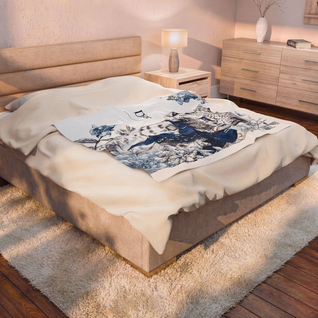 Dior Blue Floral Leopard Velveteen Plush Blanket