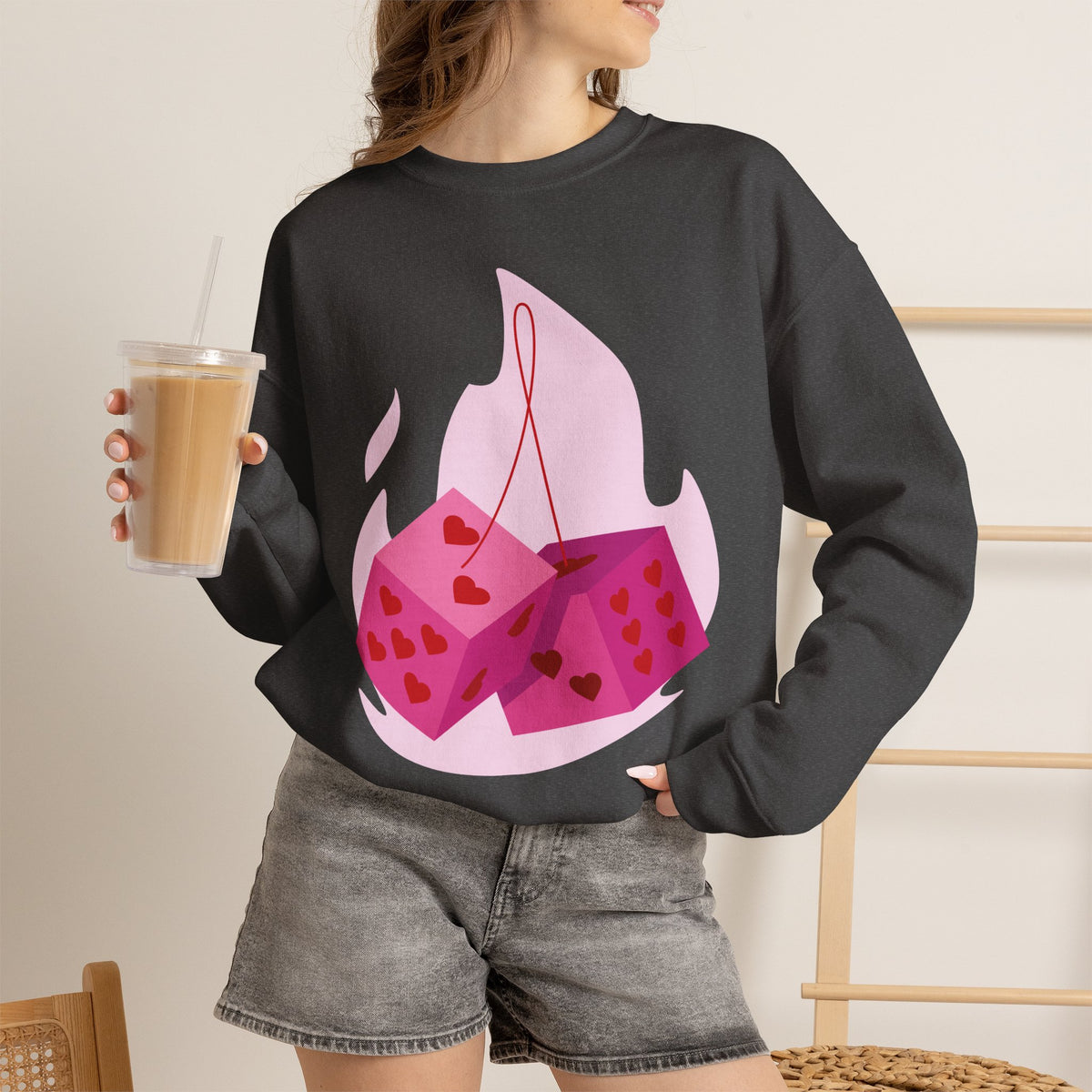 Moonlit Roses Crewneck Sweatshirt — Mystic Night Cat Floral Design