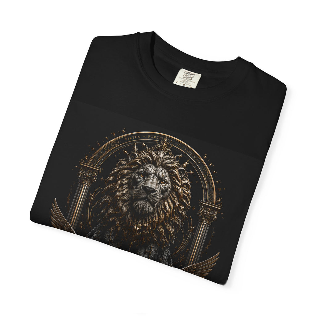 Lion Crest T-Shirt — Regal Gothic Lion Graphic Tee
