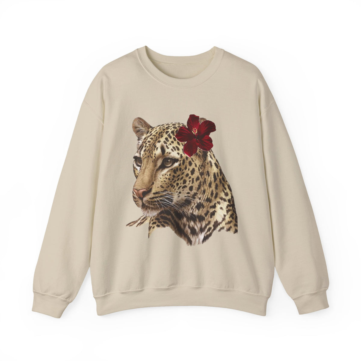 Leopard with Red Hibiscus Crewneck Sweatshirt