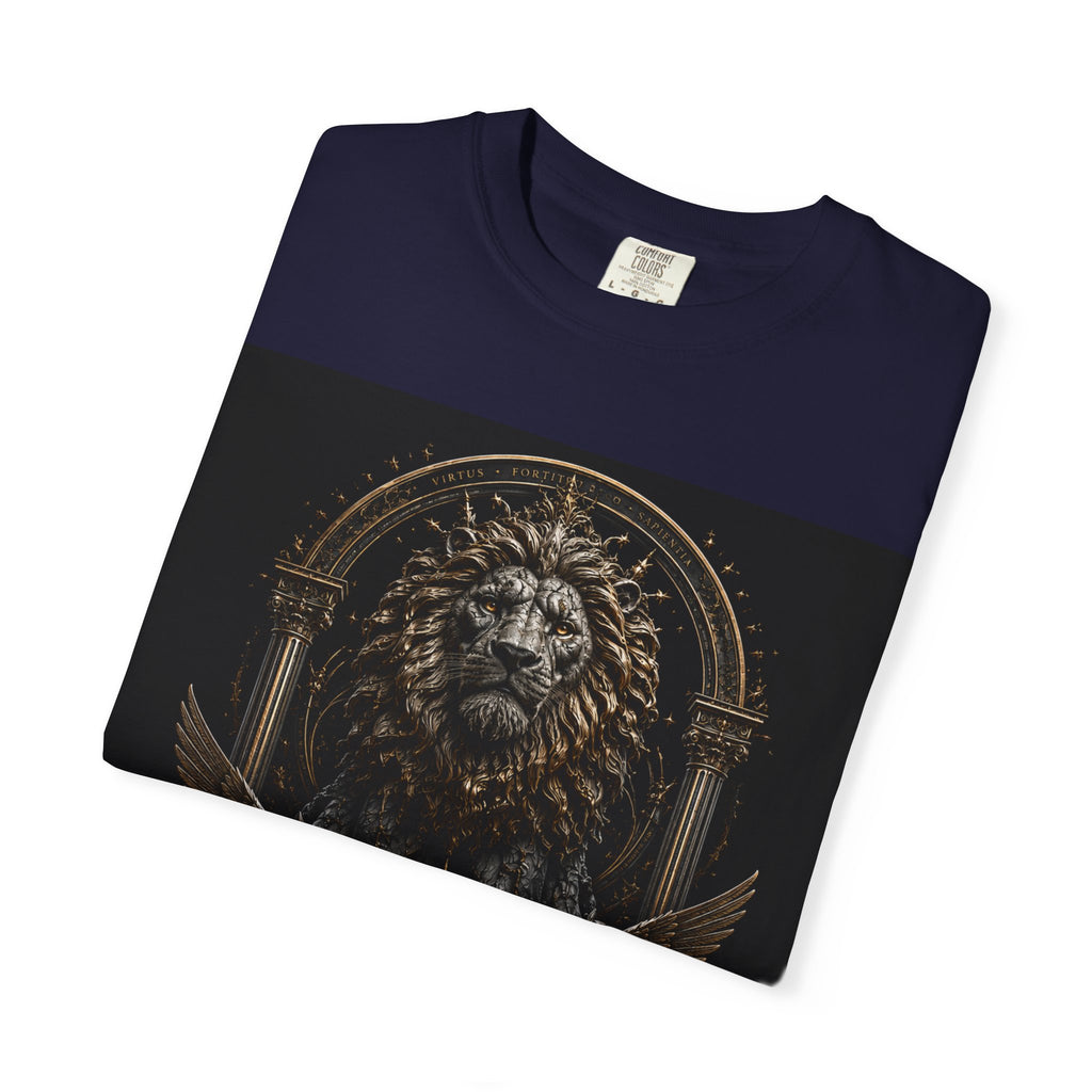 Lion Crest T-Shirt — Regal Gothic Lion Graphic Tee