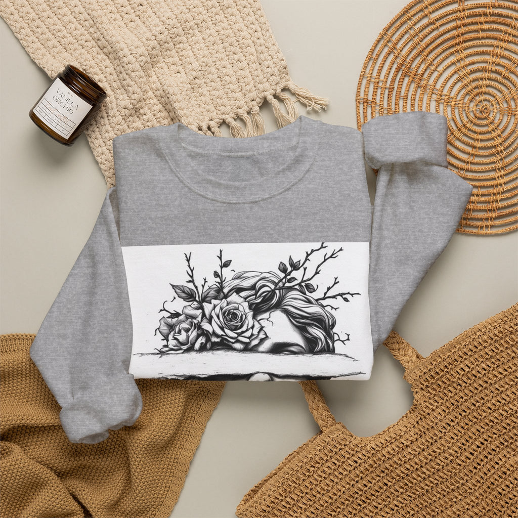 Bohemian Moon Goddess Sweatshirt — Floral Butterfly Back-View Graphic