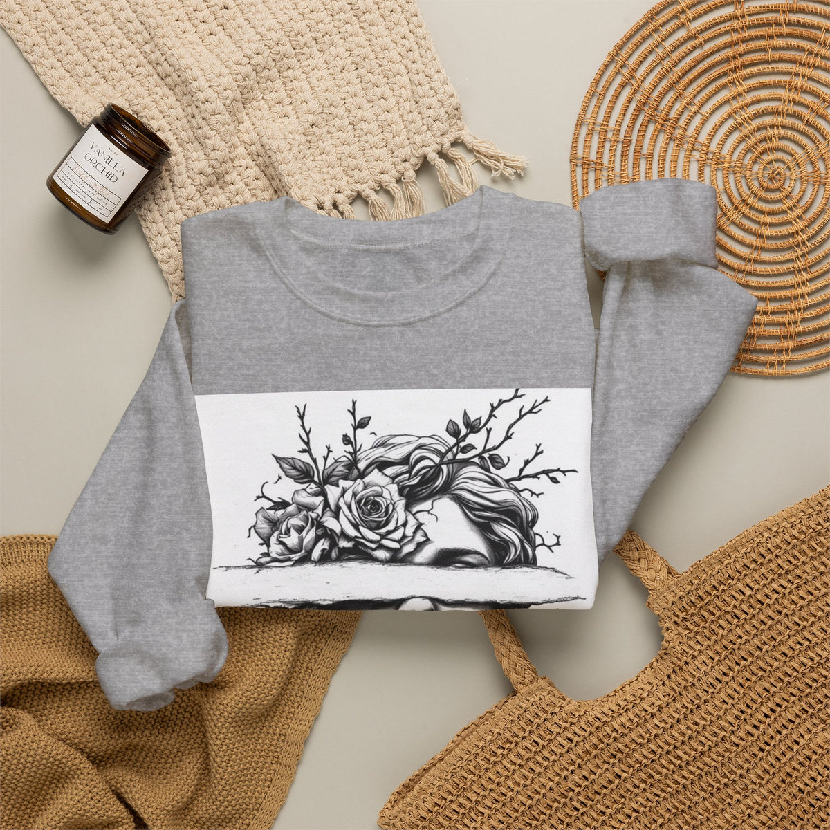 Bohemian Moon Goddess Sweatshirt — Floral Butterfly Back-View Graphic