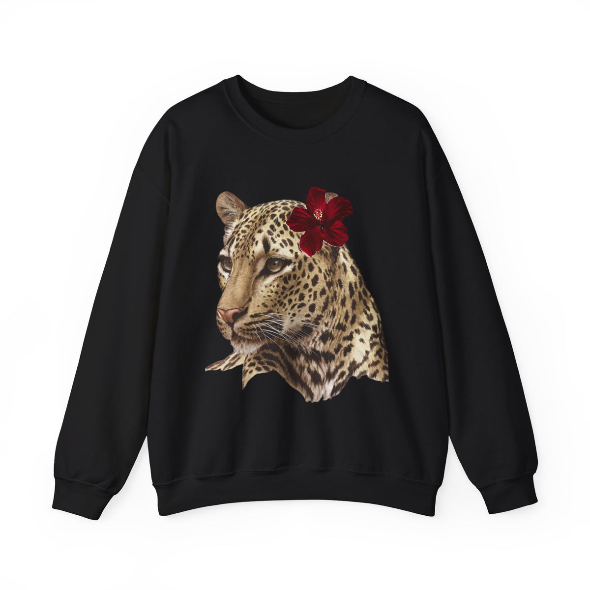 Leopard with Red Hibiscus Crewneck Sweatshirt