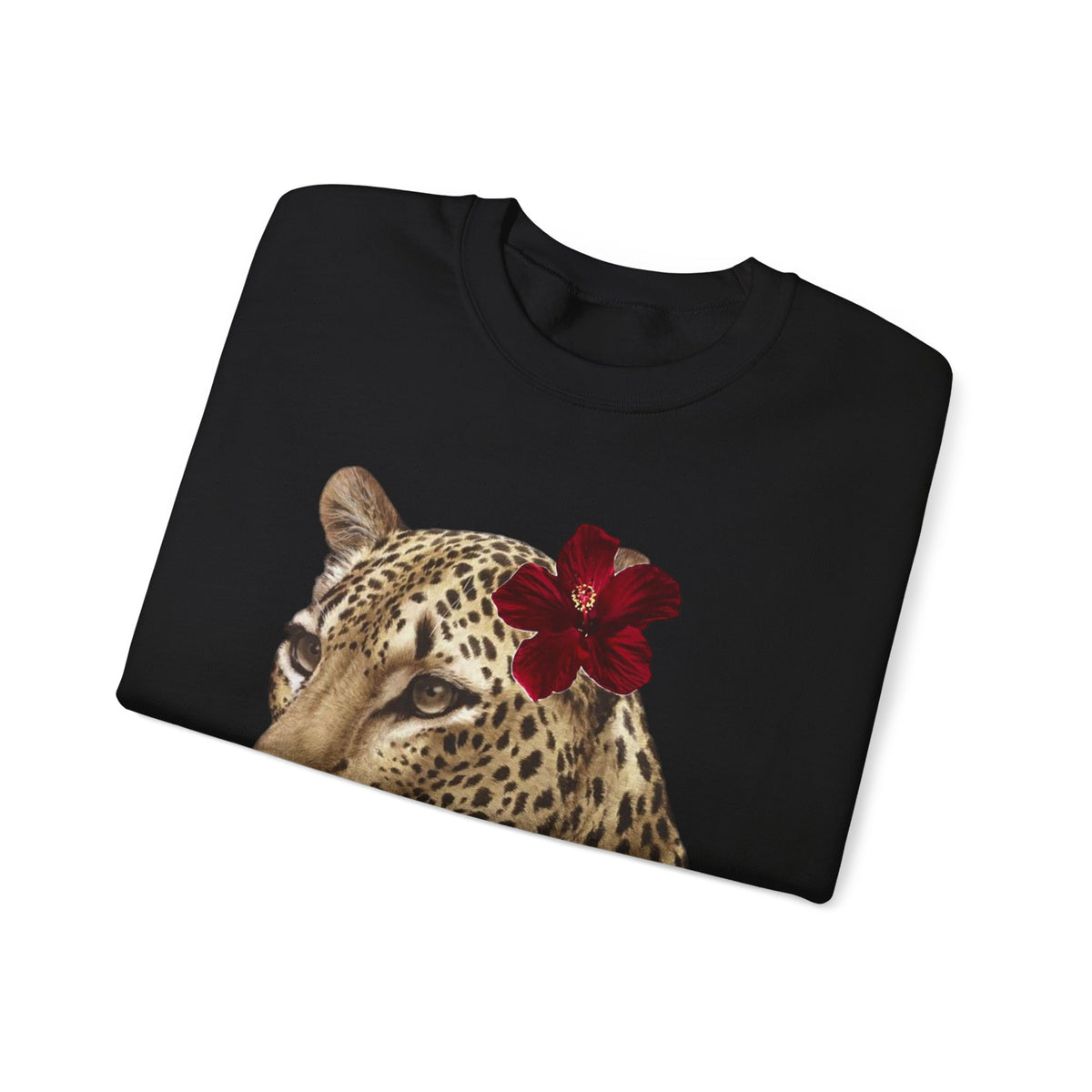 Leopard with Red Hibiscus Crewneck Sweatshirt