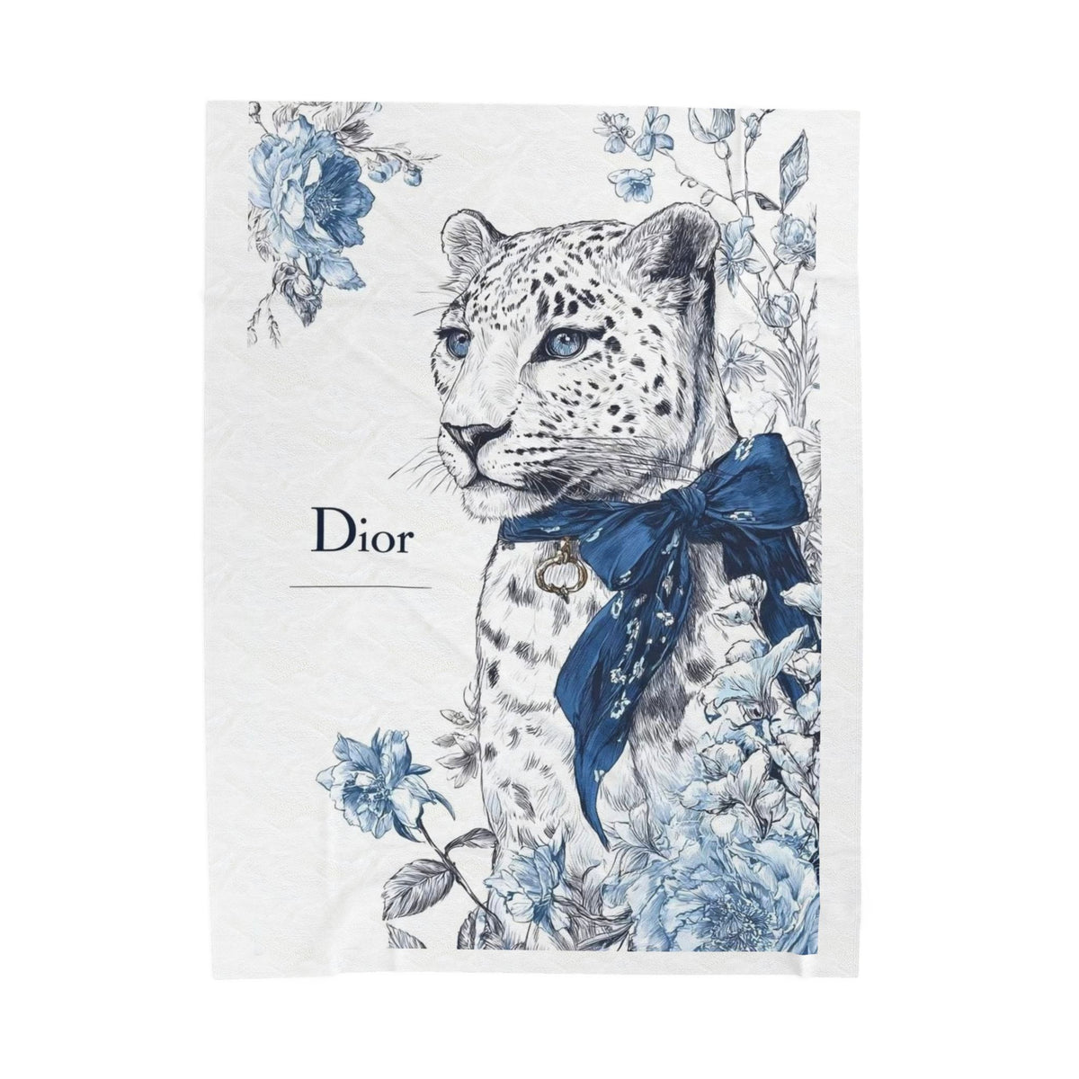Dior Blue Floral Leopard Velveteen Plush Blanket
