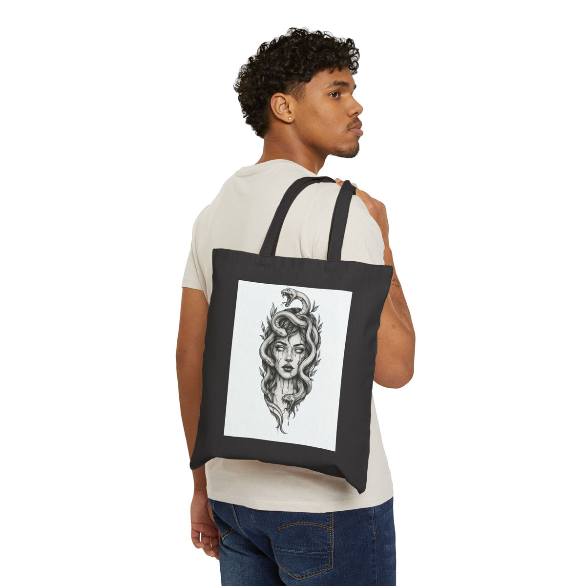 Canvas Tote Bag — Boho Floral Woman Illustration Tote