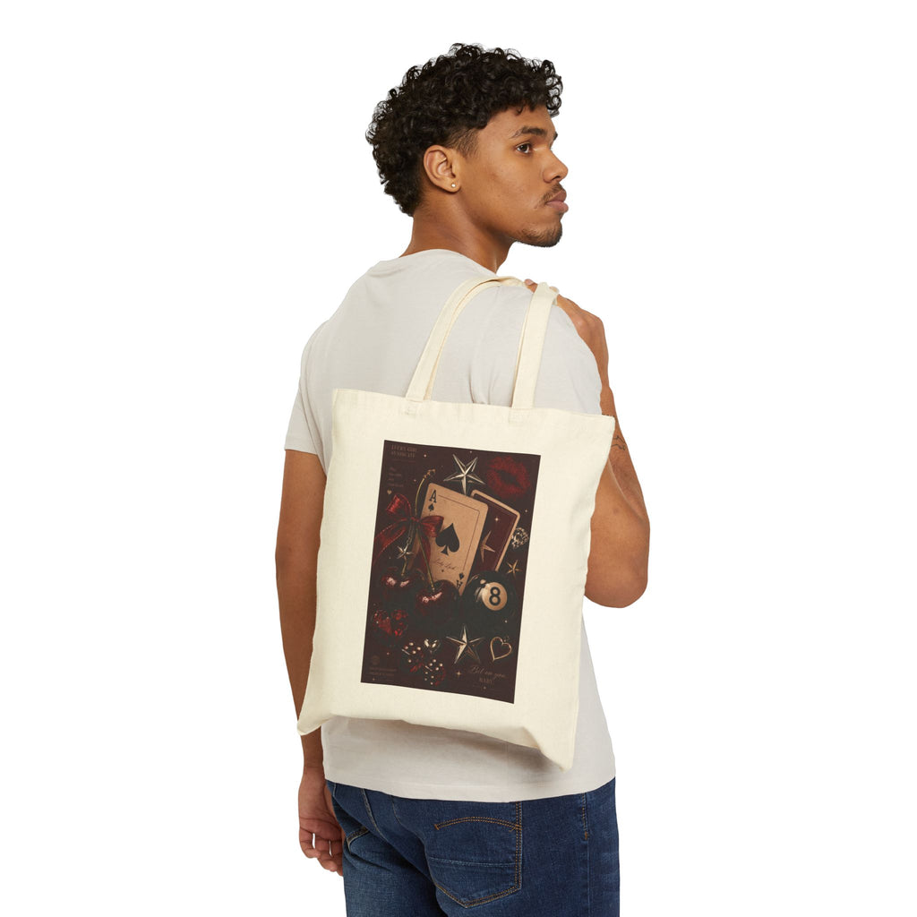 Leopard Floral Tote Bag — Canvas Market Bag with Leopard Head & Red Flower